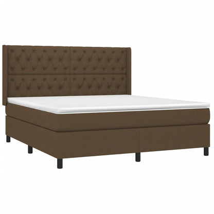 Box spring bed with mattress &amp; LED dark brown 160x200 cm fabric