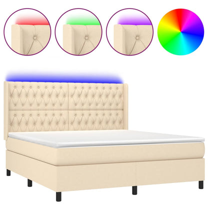 Boxspringbett mit Matratze & LED Creme 180x200 cm Stoff