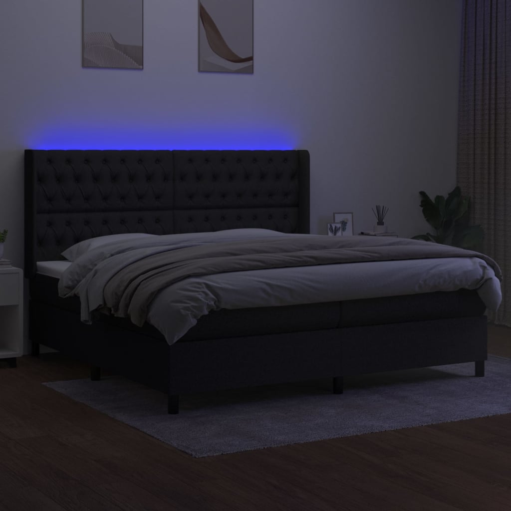 Boxspringbett mit Matratze & LED Schwarz 200x200 cm Stoff