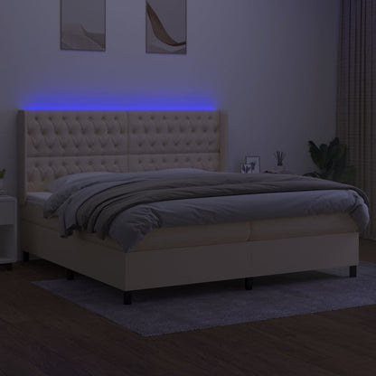 Boxspringbett mit Matratze & LED Creme 200x200 cm Stoff