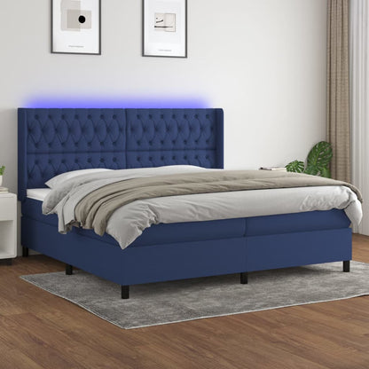 Boxspringbett mit Matratze & LED Blau 200x200 cm Stoff