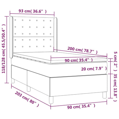 Box spring krevet s madracem i LED taupe tkaninom 90x200 cm