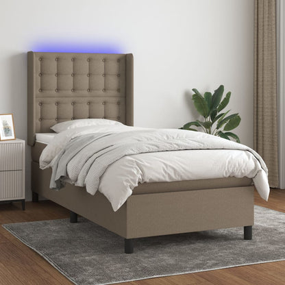 Box spring krevet s madracem i LED taupe tkaninom 90x200 cm