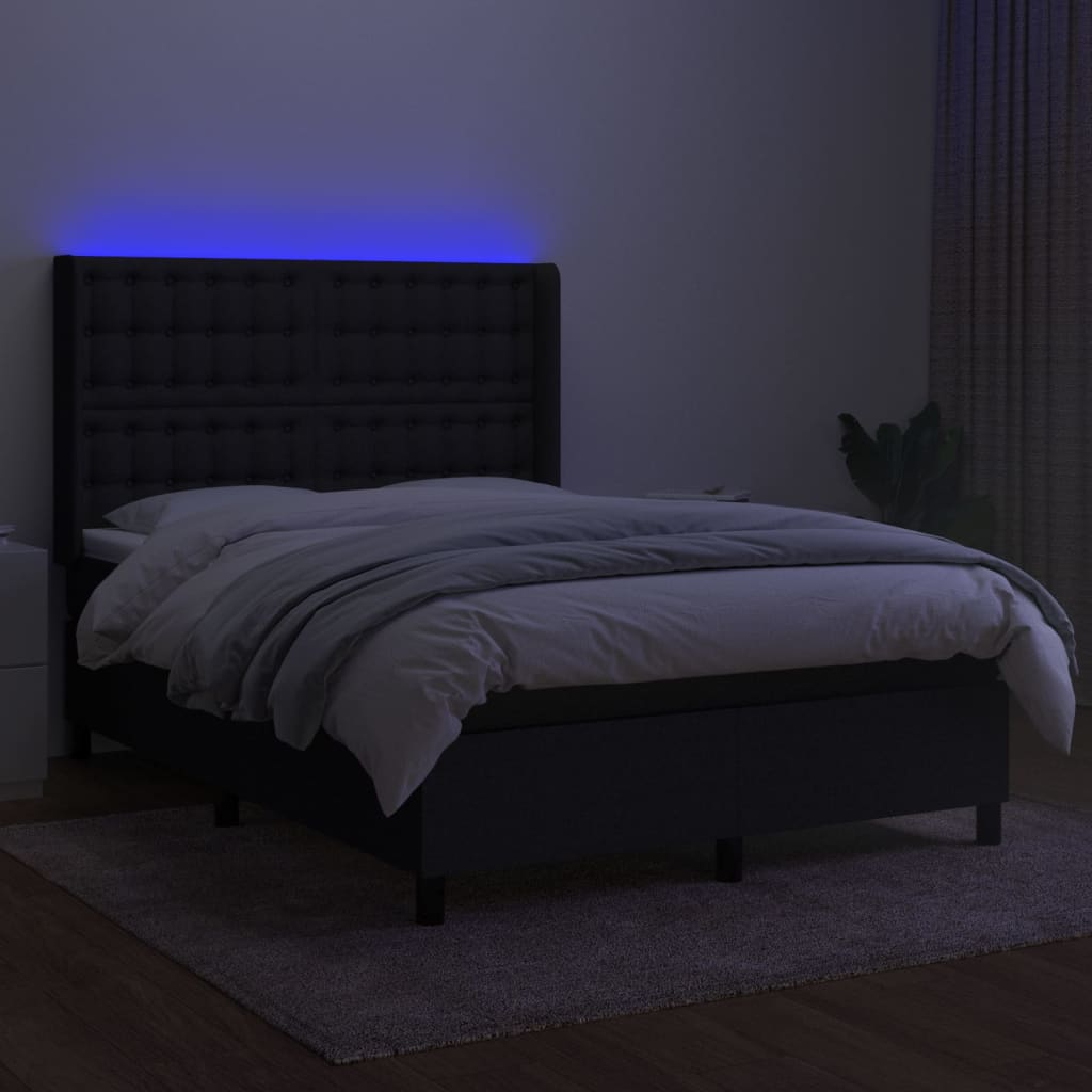 Boxspringbett mit Matratze & LED Schwarz 140x200 cm Stoff