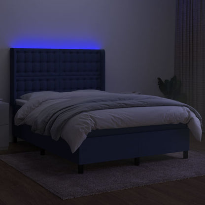 Boxspringbett mit Matratze & LED Blau 140x200 cm Stoff