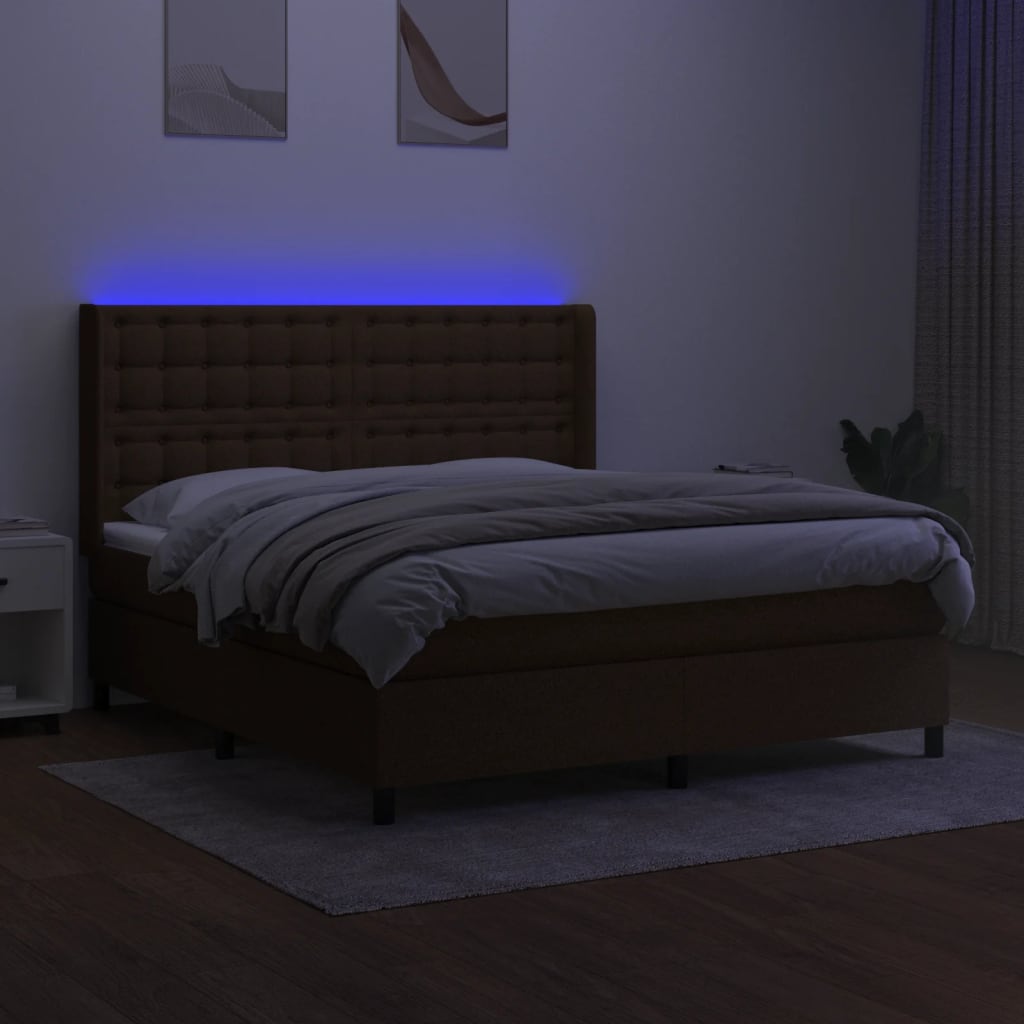 Boxspringbett mit Matratze & LED Dunkelbraun 180x200 cm Stoff