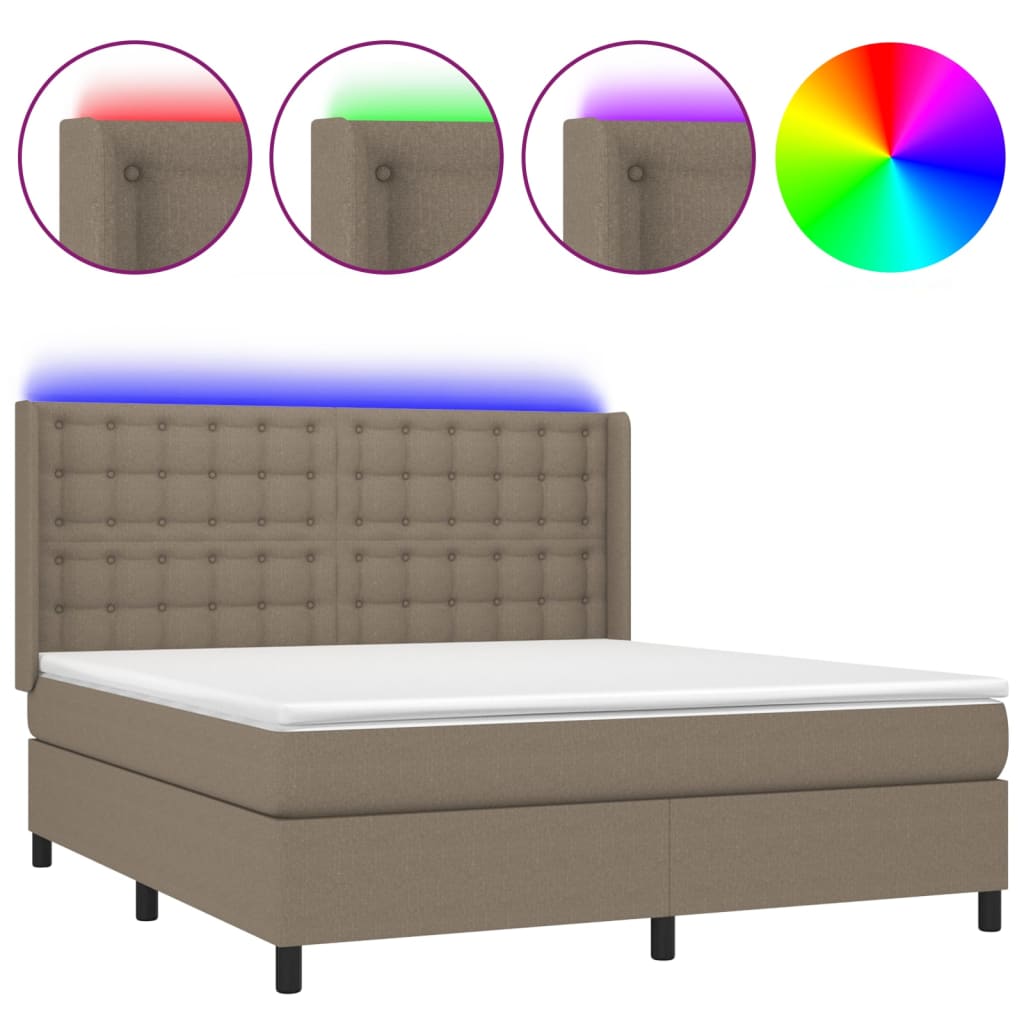 Boxspringbett mit Matratze & LED Taupe 180x200 cm Stoff