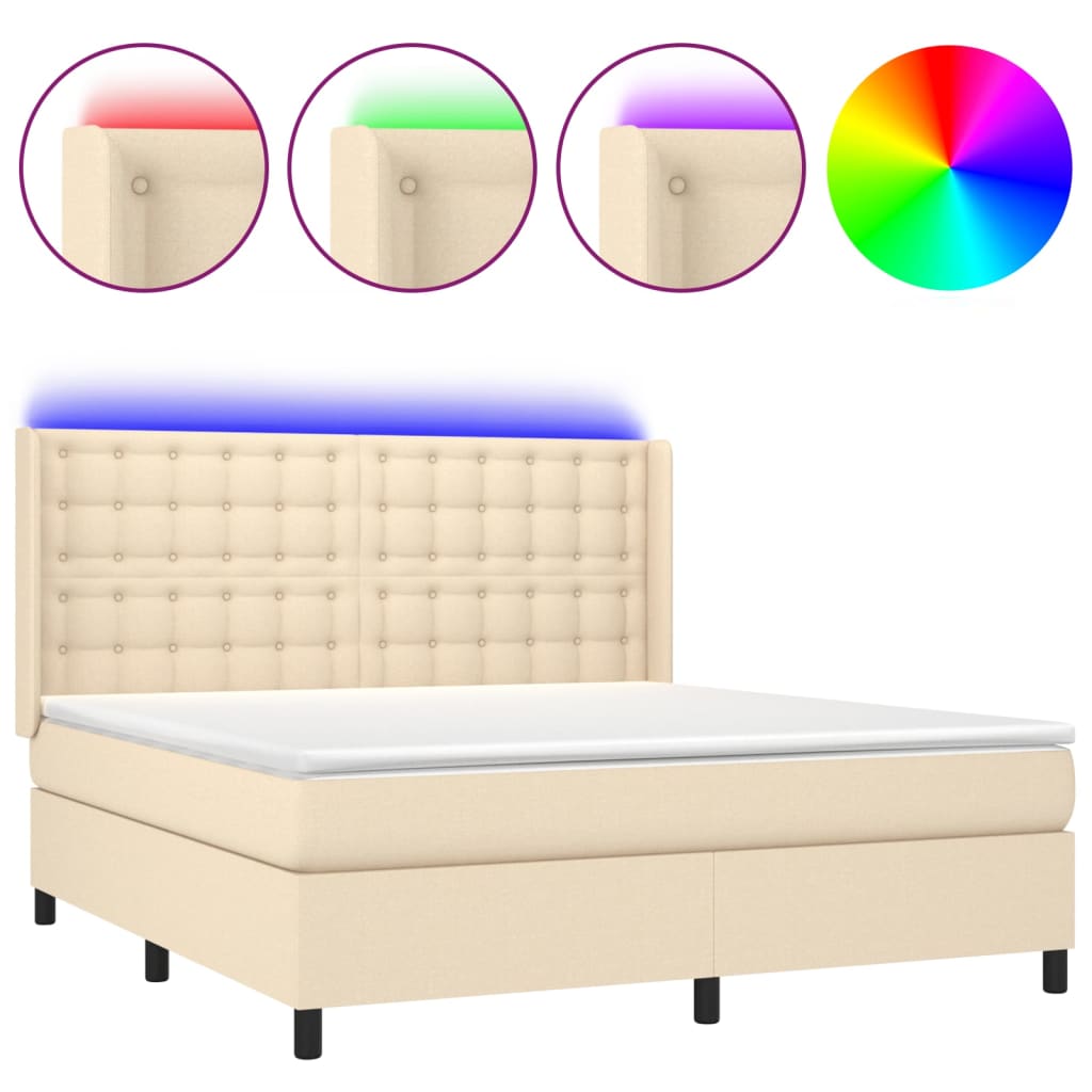 Boxspringbett mit Matratze & LED Creme 180x200 cm Stoff