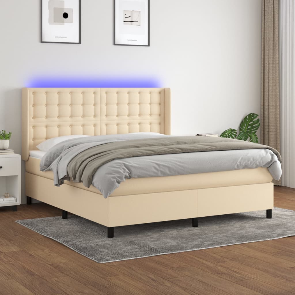 Boxspringbett mit Matratze & LED Creme 180x200 cm Stoff