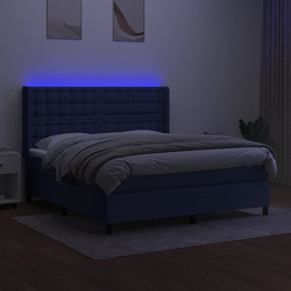 Boxspringbett mit Matratze & LED Blau 180x200 cm Stoff