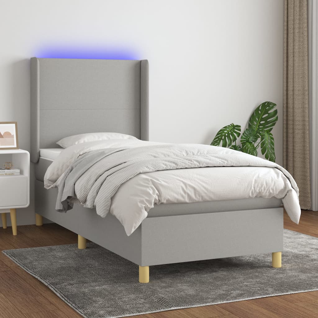 Boxspringbett mit Matratze & LED Hellgrau 90x200 cm Stoff