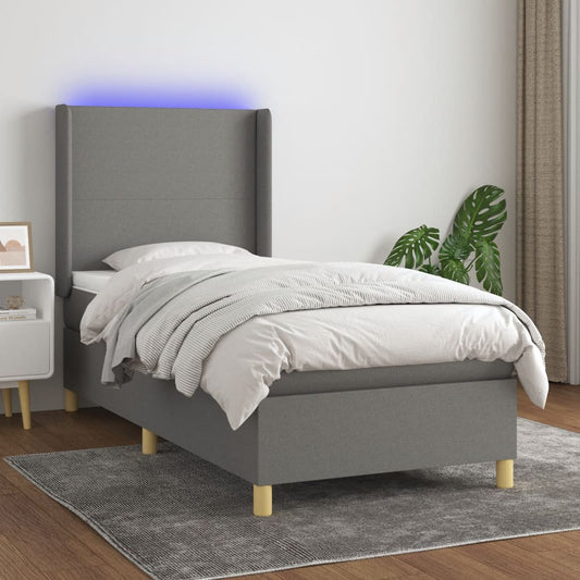 Boxspringbett mit Matratze & LED Dunkelgrau 90x200 cm Stoff