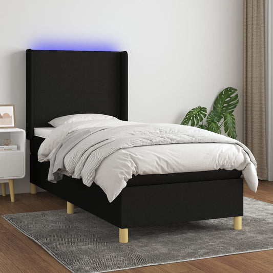 Boxspringbett mit Matratze & LED Schwarz 90x200 cm Stoff