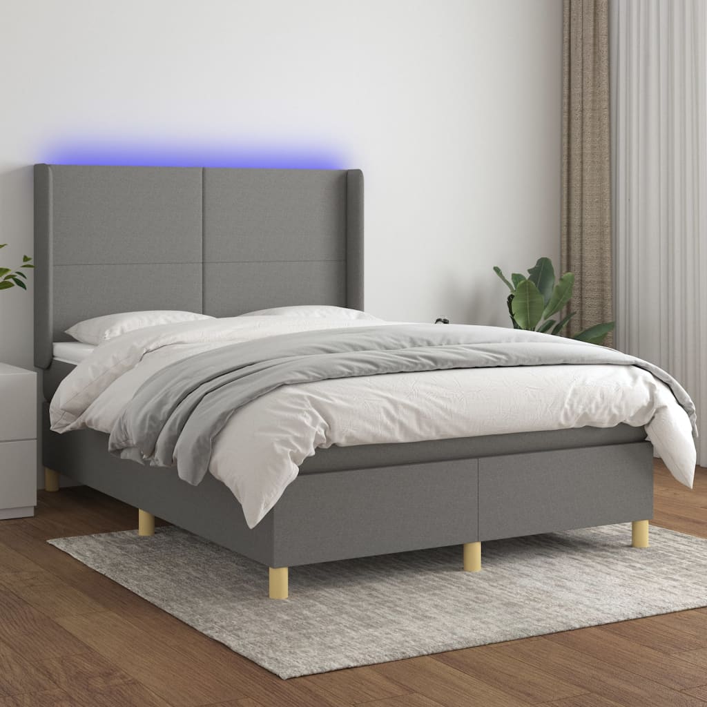 Boxspringbett mit Matratze & LED Dunkelgrau 140x200 cm Stoff