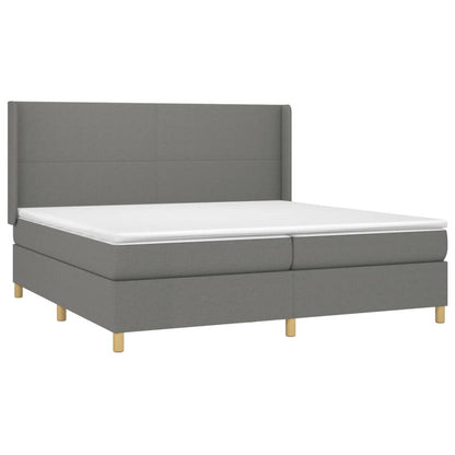 Box spring bed with mattress &amp; LED dark grey 200x200 cm fabric