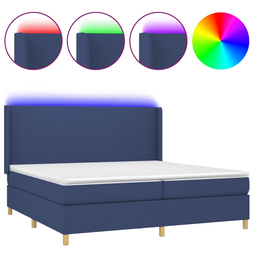 Boxspringbett mit Matratze & LED Blau 200x200 cm Stoff