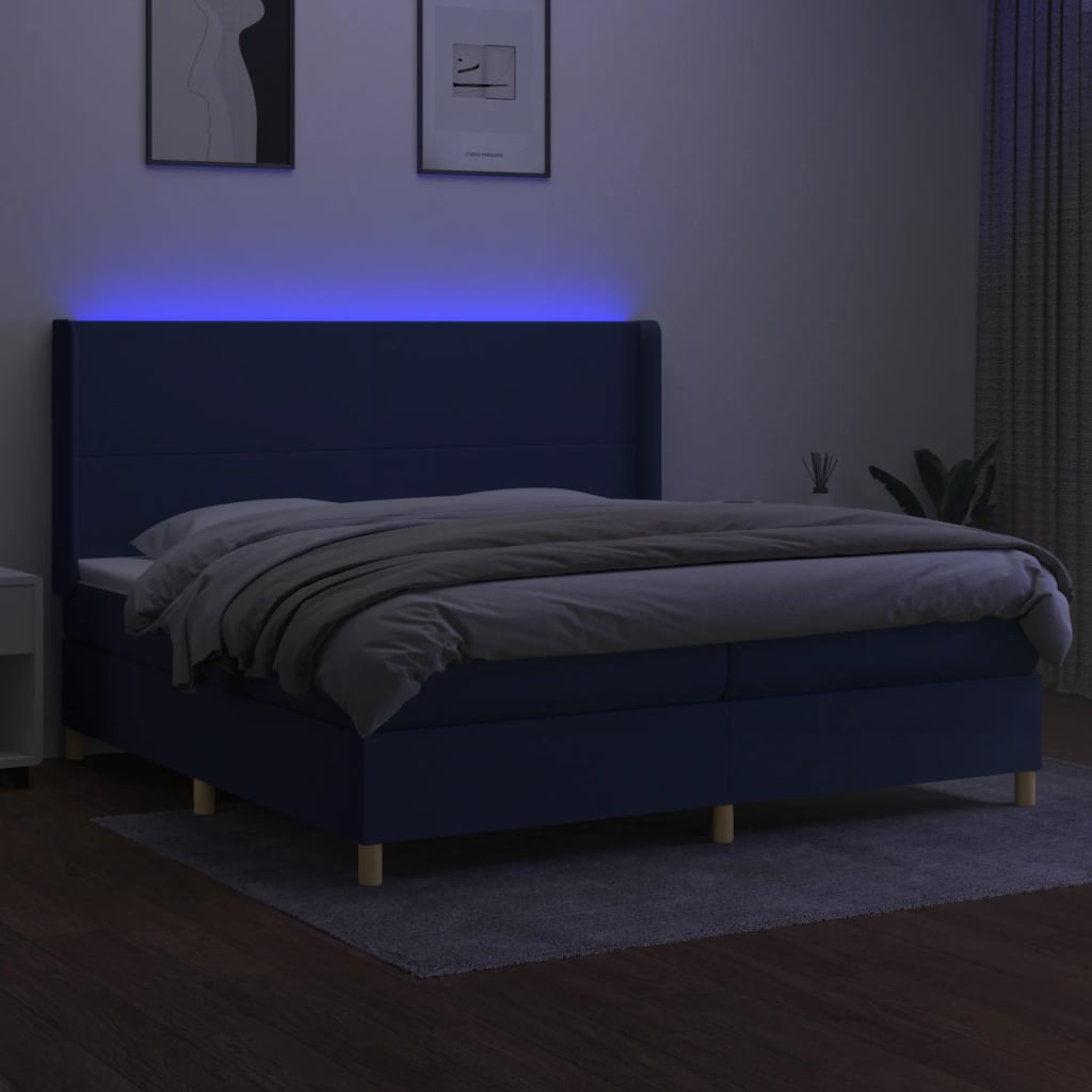 Boxspringbett mit Matratze & LED Blau 200x200 cm Stoff