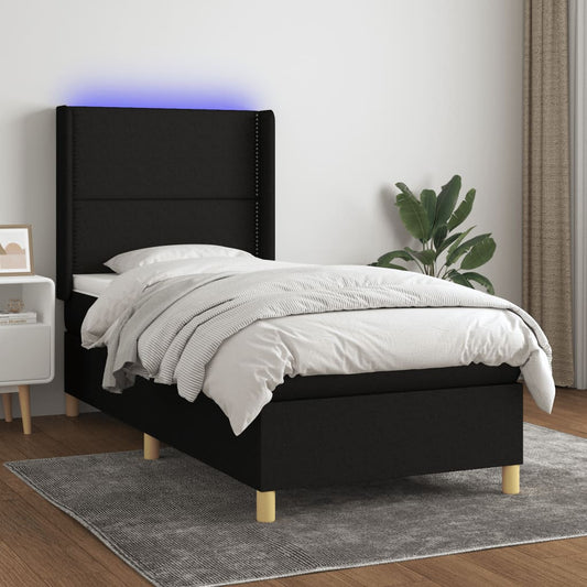 Boxspringbett mit Matratze & LED Schwarz 90x200 cm Stoff