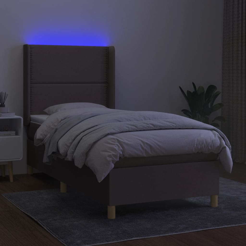 Boxspringbett mit Matratze & LED Dunkelbraun 90x200 cm Stoff