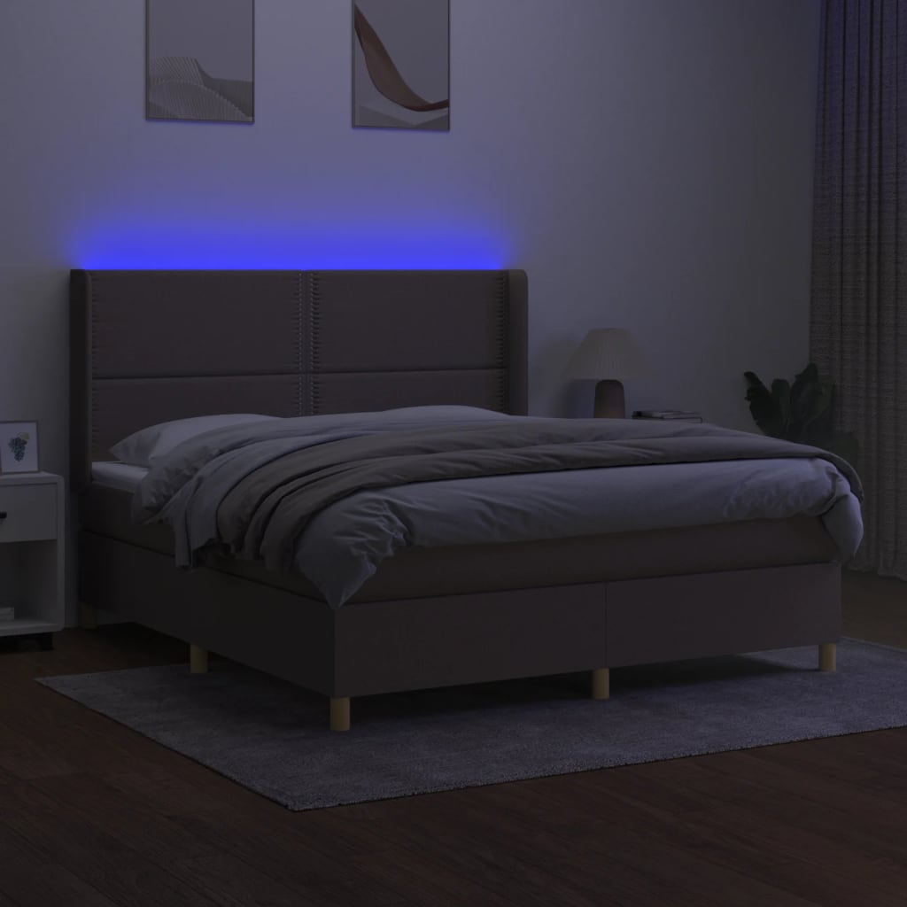 Boxspringbett mit Matratze & LED Taupe 160x200 cm Stoff