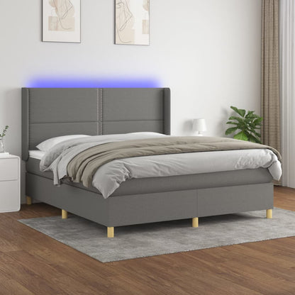 Boxspringbett mit Matratze & LED Dunkelgrau 180x200 cm Stoff