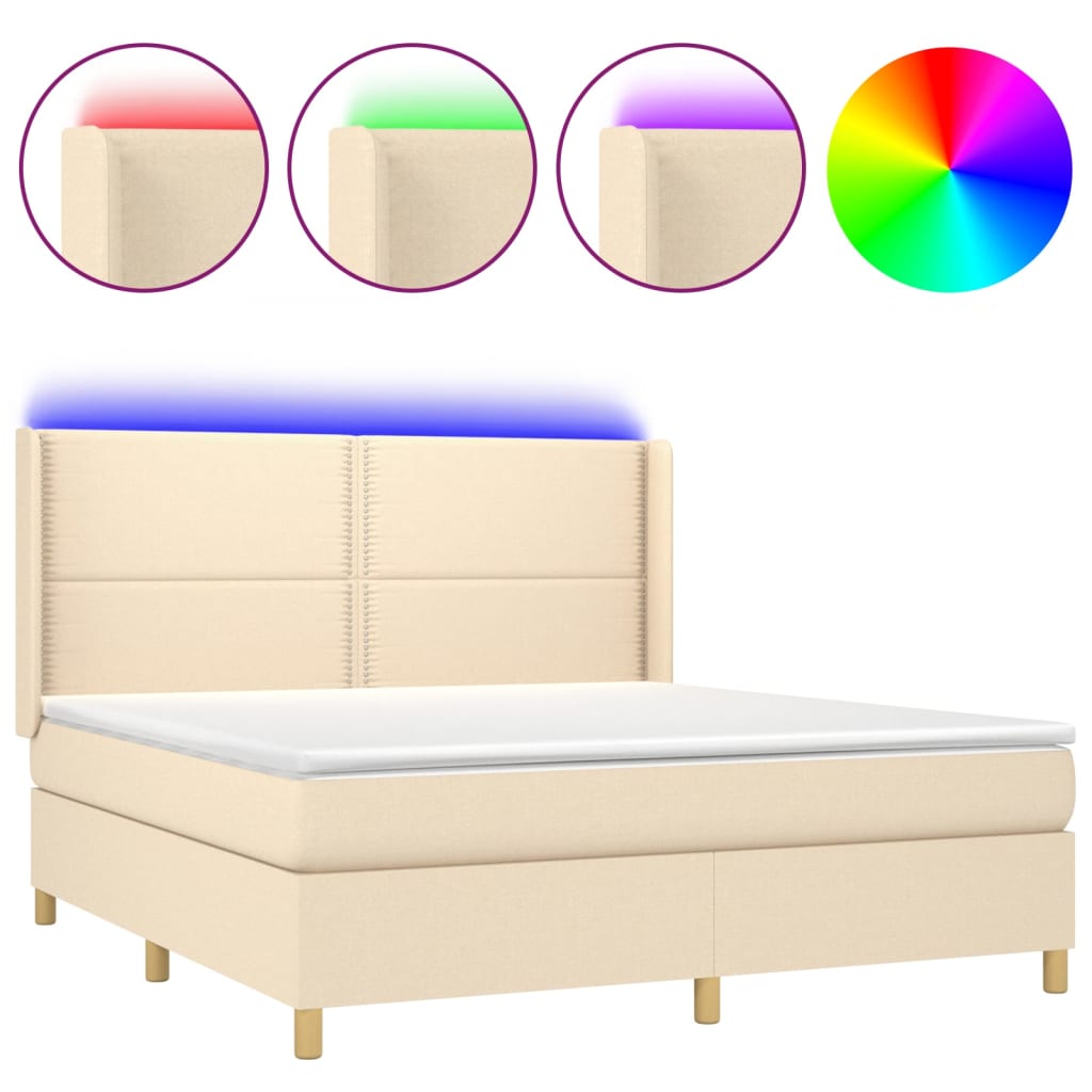 Boxspringbett mit Matratze & LED Creme 180x200 cm Stoff