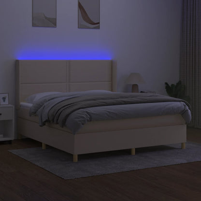 Boxspringbett mit Matratze & LED Creme 180x200 cm Stoff