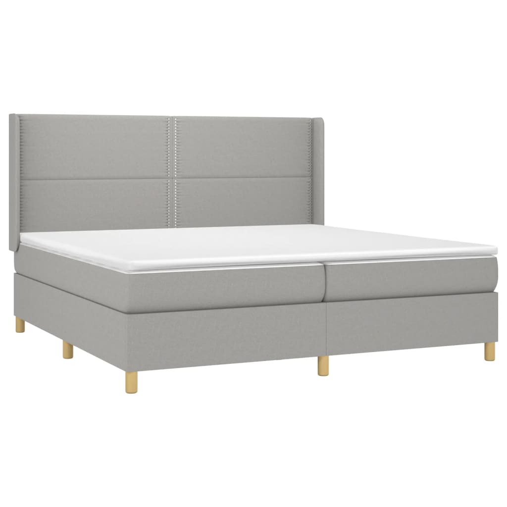 Box spring bed with mattress &amp; LED light grey 200x200 cm fabric