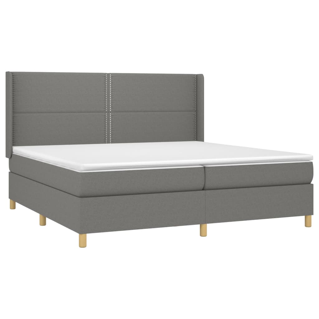 Box spring bed with mattress &amp; LED dark grey 200x200 cm fabric