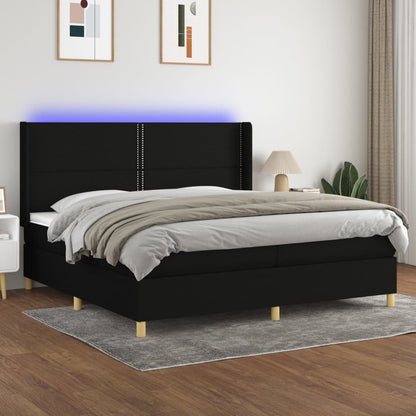 Box spring bed with mattress &amp; LED black 200x200 cm fabric