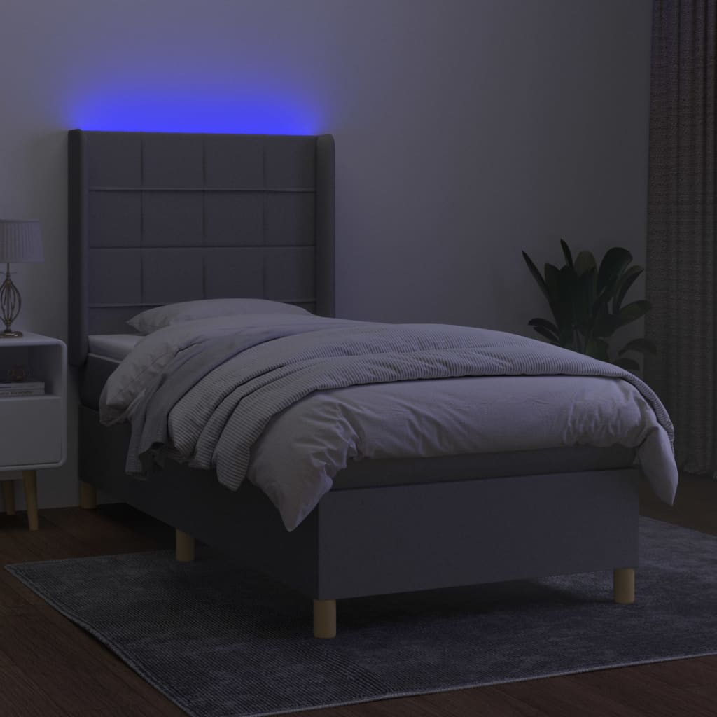 Boxspringbett mit Matratze & LED Hellgrau 90x200 cm Stoff