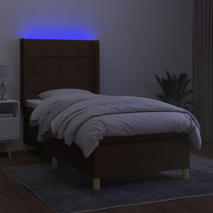 Boxspringbett mit Matratze & LED Dunkelbraun 90x200 cm Stoff