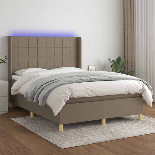 Boxspringbett mit Matratze & LED Taupe 140x200 cm Stoff