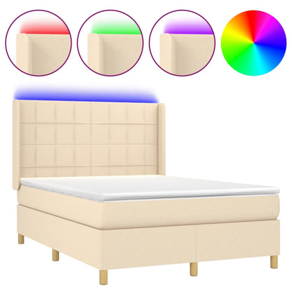 Box spring bed with mattress &amp; LED cream 140x200 cm fabric