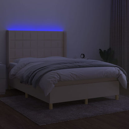 Box spring bed with mattress &amp; LED cream 140x200 cm fabric