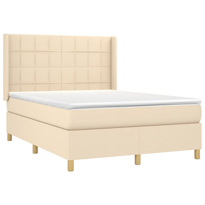 Box spring bed with mattress &amp; LED cream 140x200 cm fabric