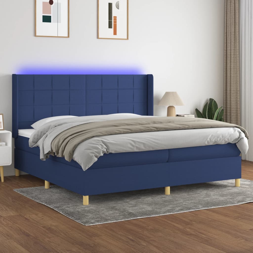 Boxspringbett mit Matratze & LED Blau 200x200 cm Stoff