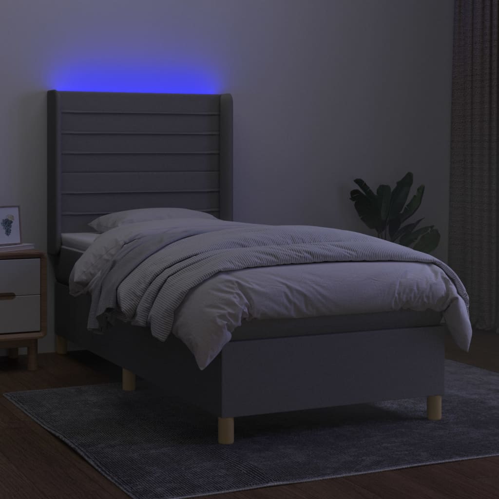 Boxspringbett mit Matratze & LED Hellgrau 90x200 cm Stoff