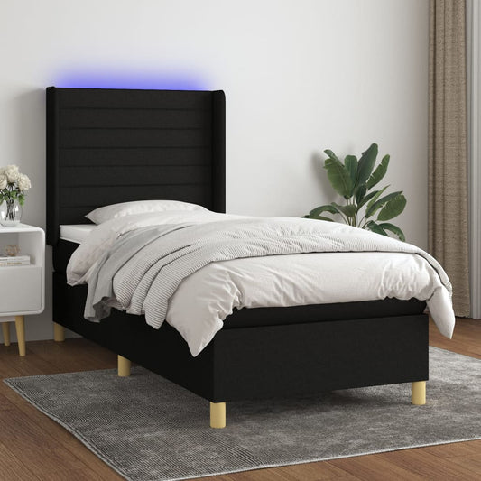 Boxspringbett mit Matratze & LED Schwarz 90x200 cm Stoff