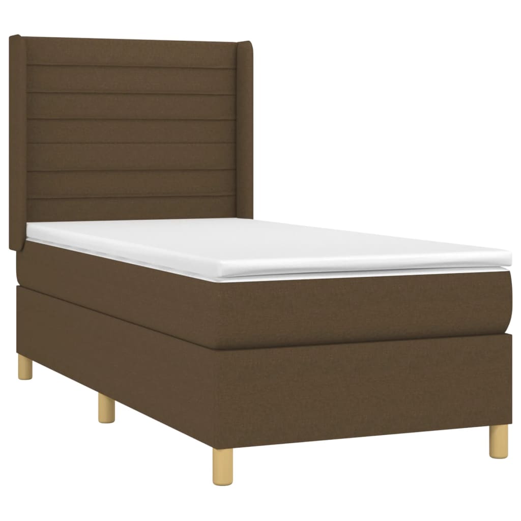 Boxspringbett mit Matratze & LED Dunkelbraun 90x200 cm Stoff