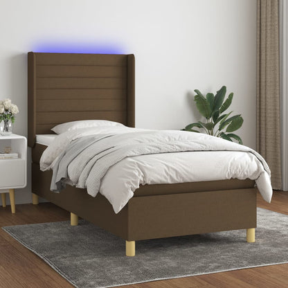 Boxspringbett mit Matratze & LED Dunkelbraun 90x200 cm Stoff