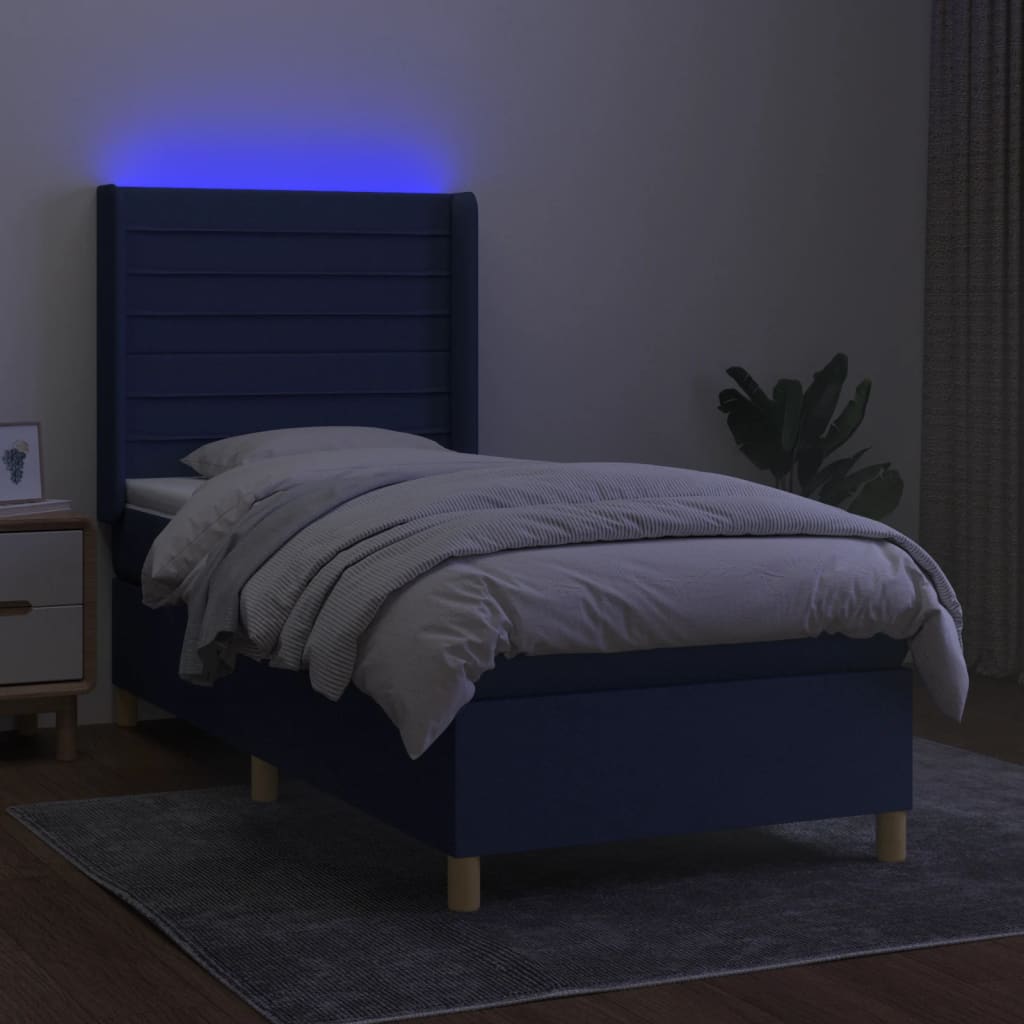 Boxspringbett mit Matratze & LED Blau 90x200 cm Stoff