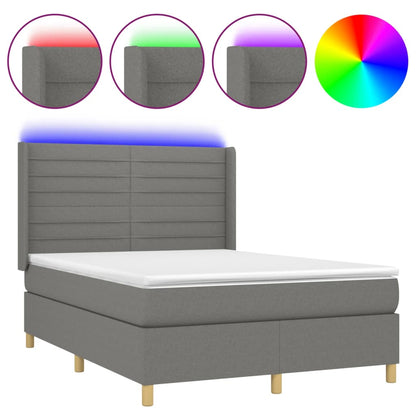 Box spring bed with mattress &amp; LED dark grey 140x200 cm fabric