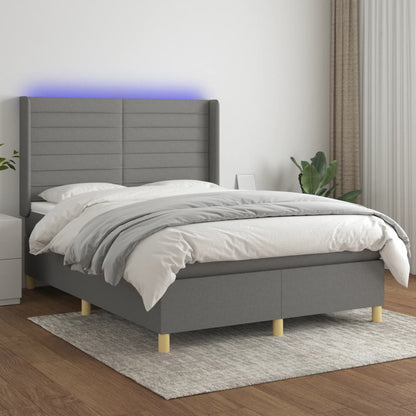 Box spring bed with mattress &amp; LED dark grey 140x200 cm fabric