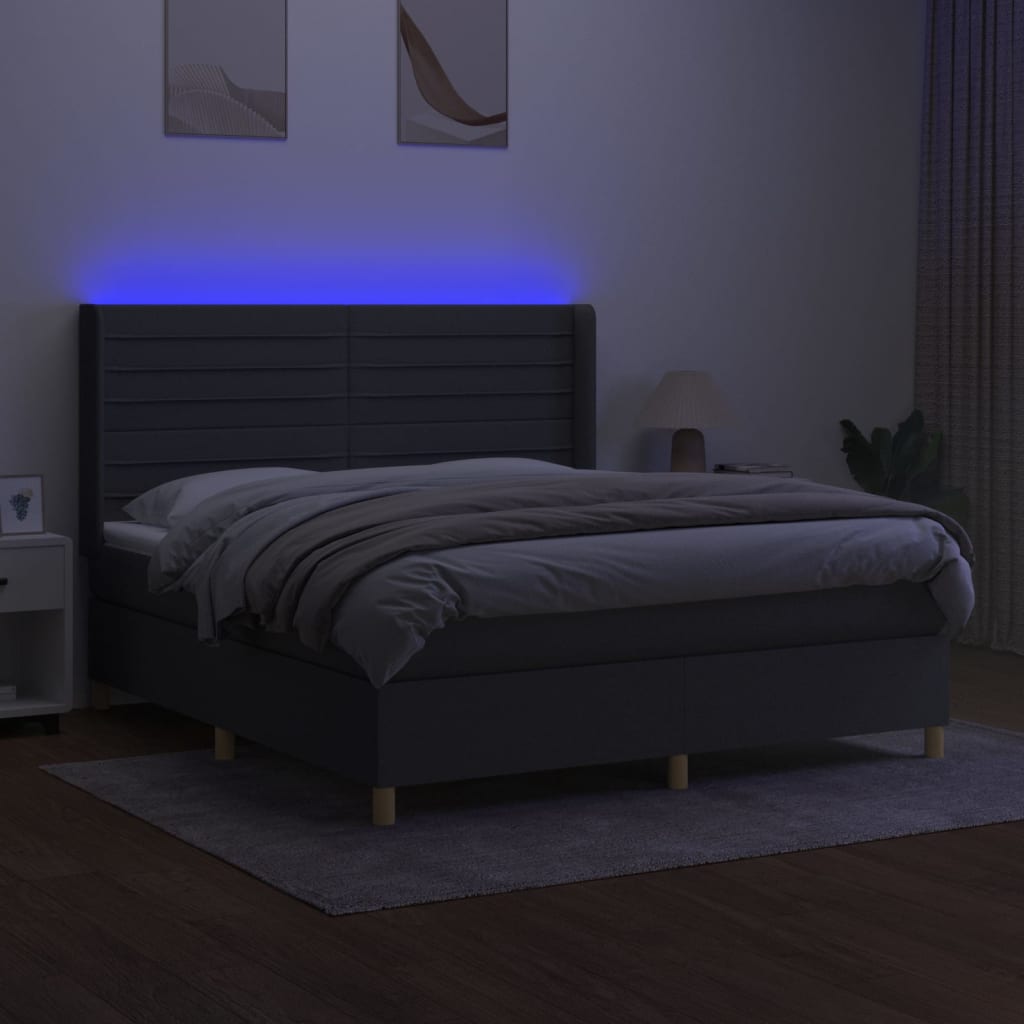 Boxspringbett mit Matratze & LED Dunkelgrau 180x200 cm Stoff