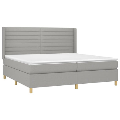 Box spring bed with mattress &amp; LED light grey 200x200 cm fabric