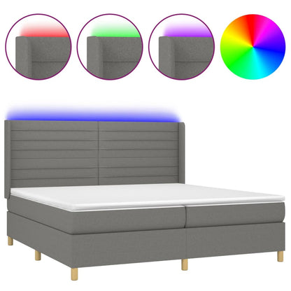 Box spring bed with mattress &amp; LED dark grey 200x200 cm fabric