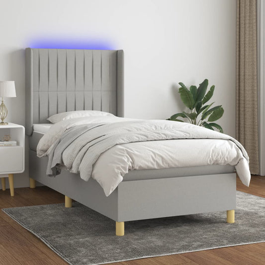 Boxspringbett mit Matratze & LED Hellgrau 90x200 cm Stoff