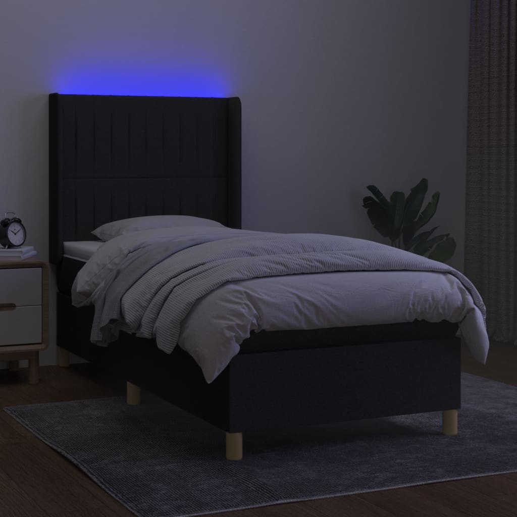 Boxspringbett mit Matratze & LED Schwarz 90x200 cm Stoff