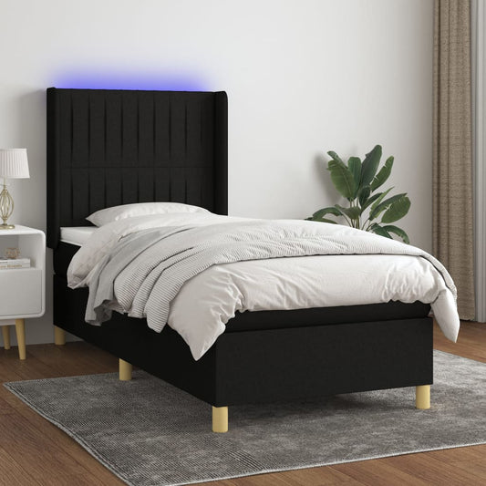 Boxspringbett mit Matratze & LED Schwarz 90x200 cm Stoff